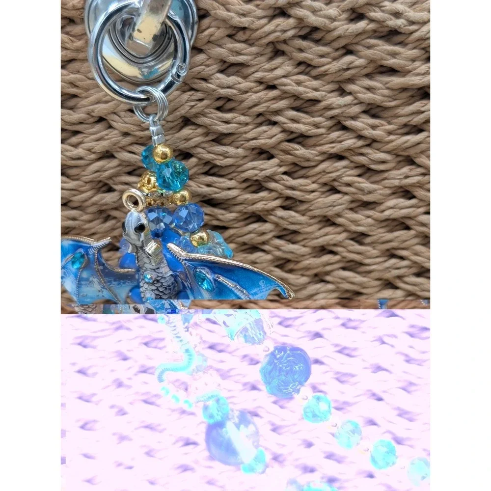 Blue & Gold Dragon Purse/Phone Charm Beaded Handbag Accessory Jewelry Charm NEW